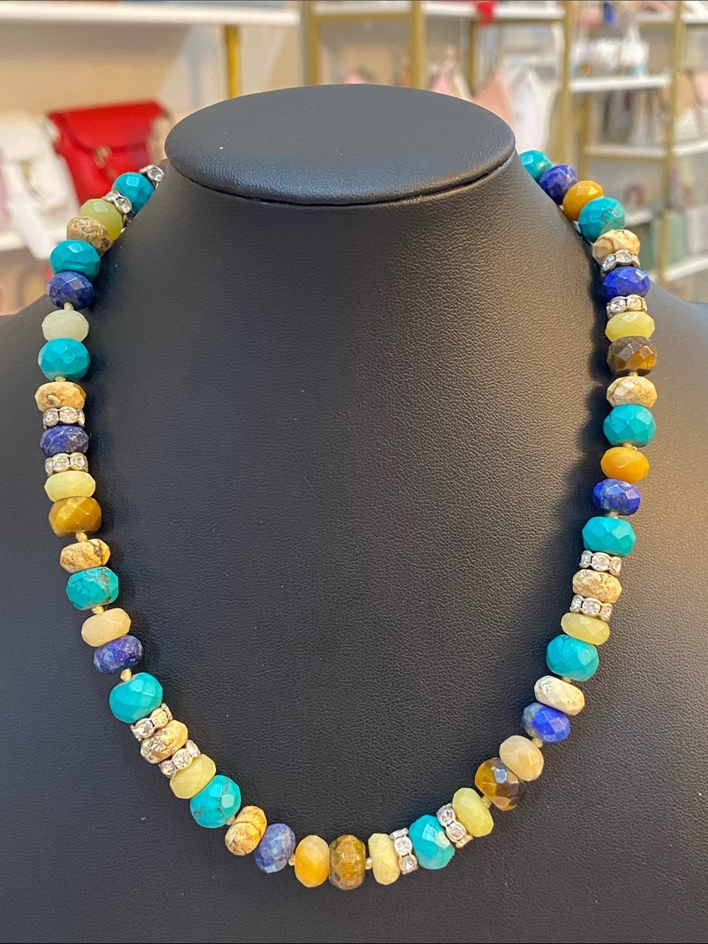 Glass and stone beaded necklace